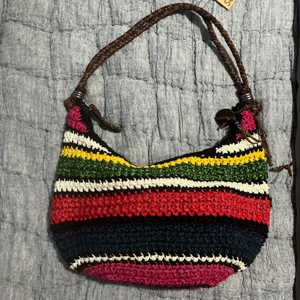 The Sak,roots,  Eco-Friendly Multi-Color Striped Crochet Shoulder Bag